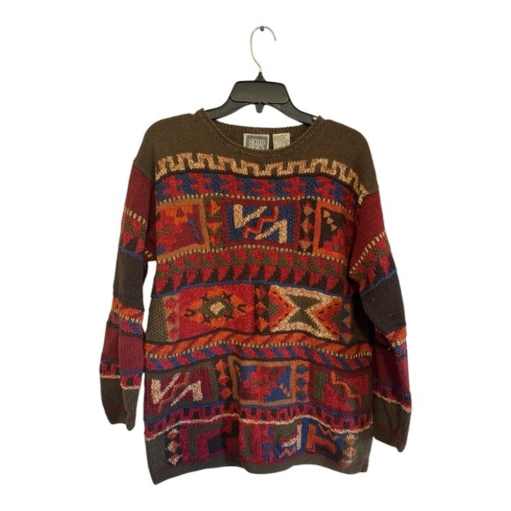 Sigrid Olsen Womens Sweater Hand Knit Multi Color Size M Raimie Cotton Cosby